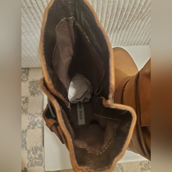 NWT Steve Madden Brewzzer Cognac Leather Belted Mid Calf Moto Boot Size 7.5 - Picture 11 of 12